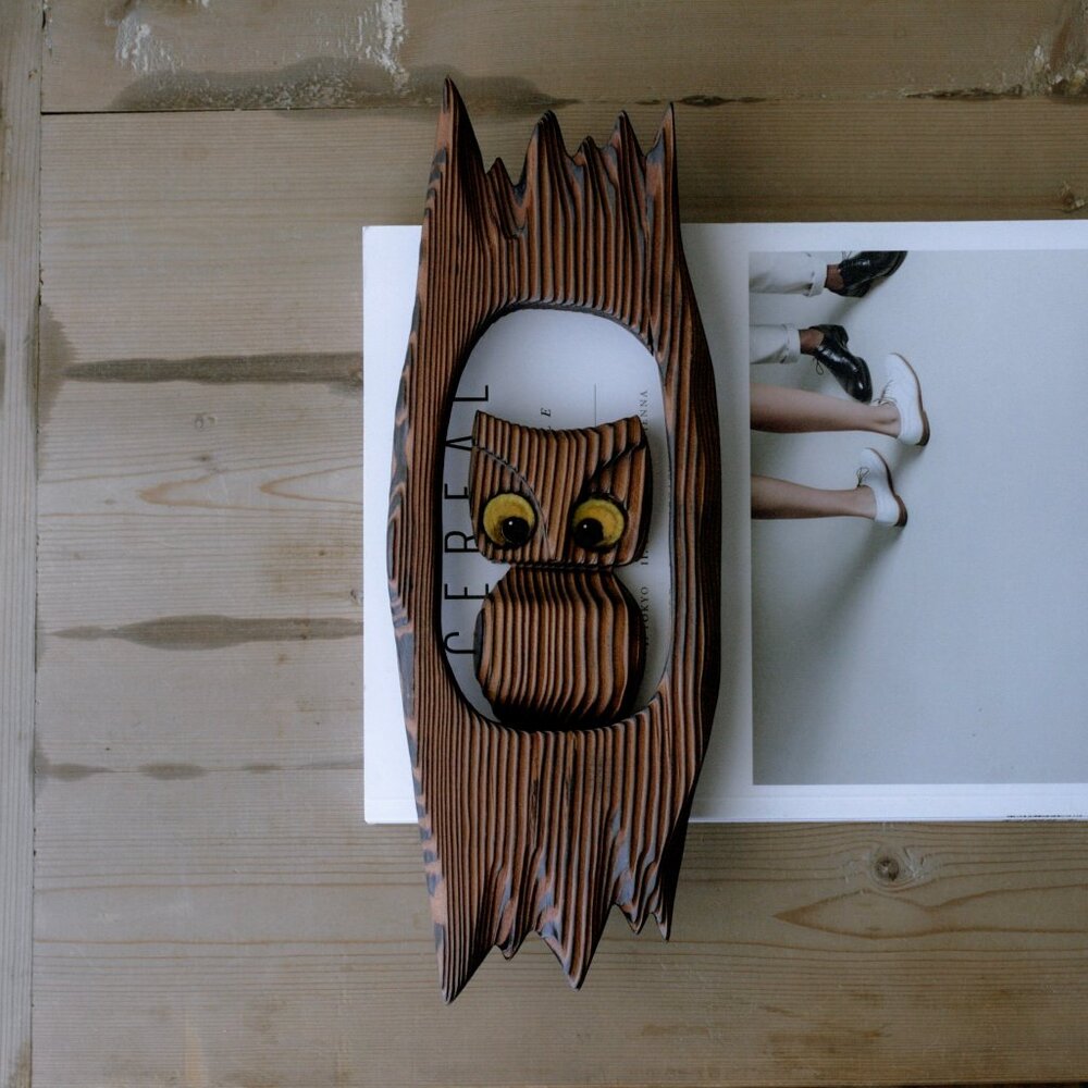 Vintage Cryptomeria Wooden Owl Wall Hanging